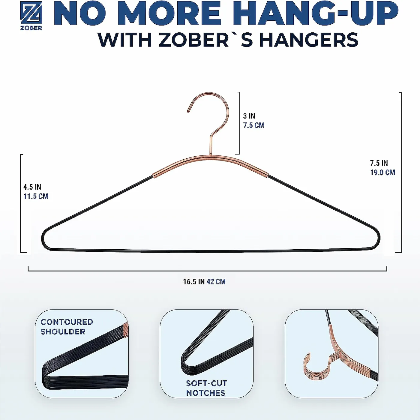 Zober Wooden Hangers w/Rubber Grips - 10 Pack Non Slip, Heavy Duty Coat  Hangers - Slim, Space Saving w/Notches Made from Luxe Wood - Wood Hangers  for