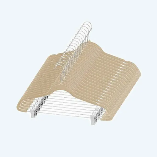 Beige Premium Non-Slip Velvet Hangers with Metal Clips UAE